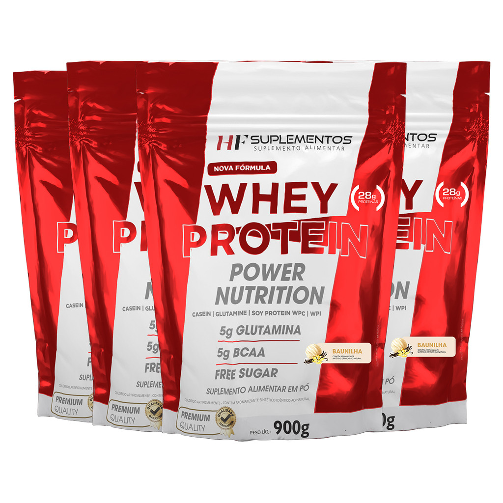 4X WHEY PROTEIN POWER NUTRITION REFIL 900G BAUNILHA HF SUPLE