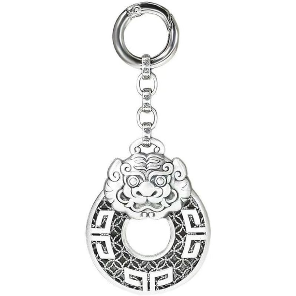 Chaveiro De Tigre Do Zodíaco De Prata Sólida S999-Fivela De Paz De Sinal De Animal Chinês , Acessório De Chave De Carro 