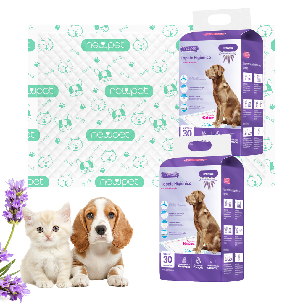 2 PACOTE Newpet Tapetes Higiênico Para Cachorro 80x60 - Kit 30 Unidades