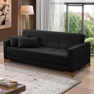 Sofá Cama 3 lugares 2,00m Aurora Suede Preto Adonai Estofados em Oferta na Shopee