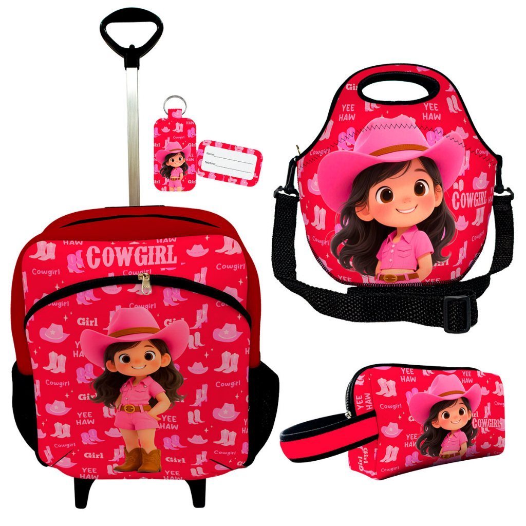 Kit Escolar Premium com Mochila c/ Rodinhas Infantil + Lancheira Térmica + Necessaire Plus
