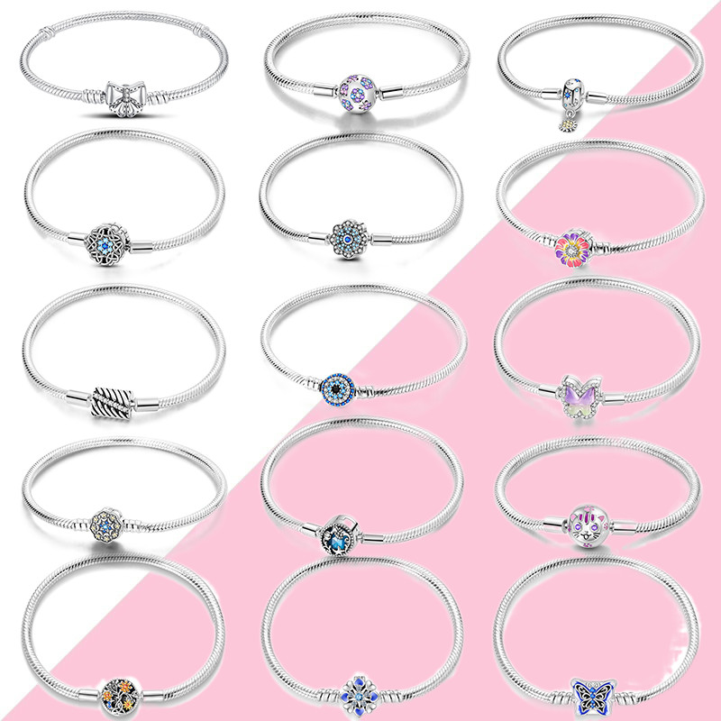 Pulseira de prata esterlina S925 100% Original, borboleta, árvore da vida, adequada para joias DIY, presente de aniversá
