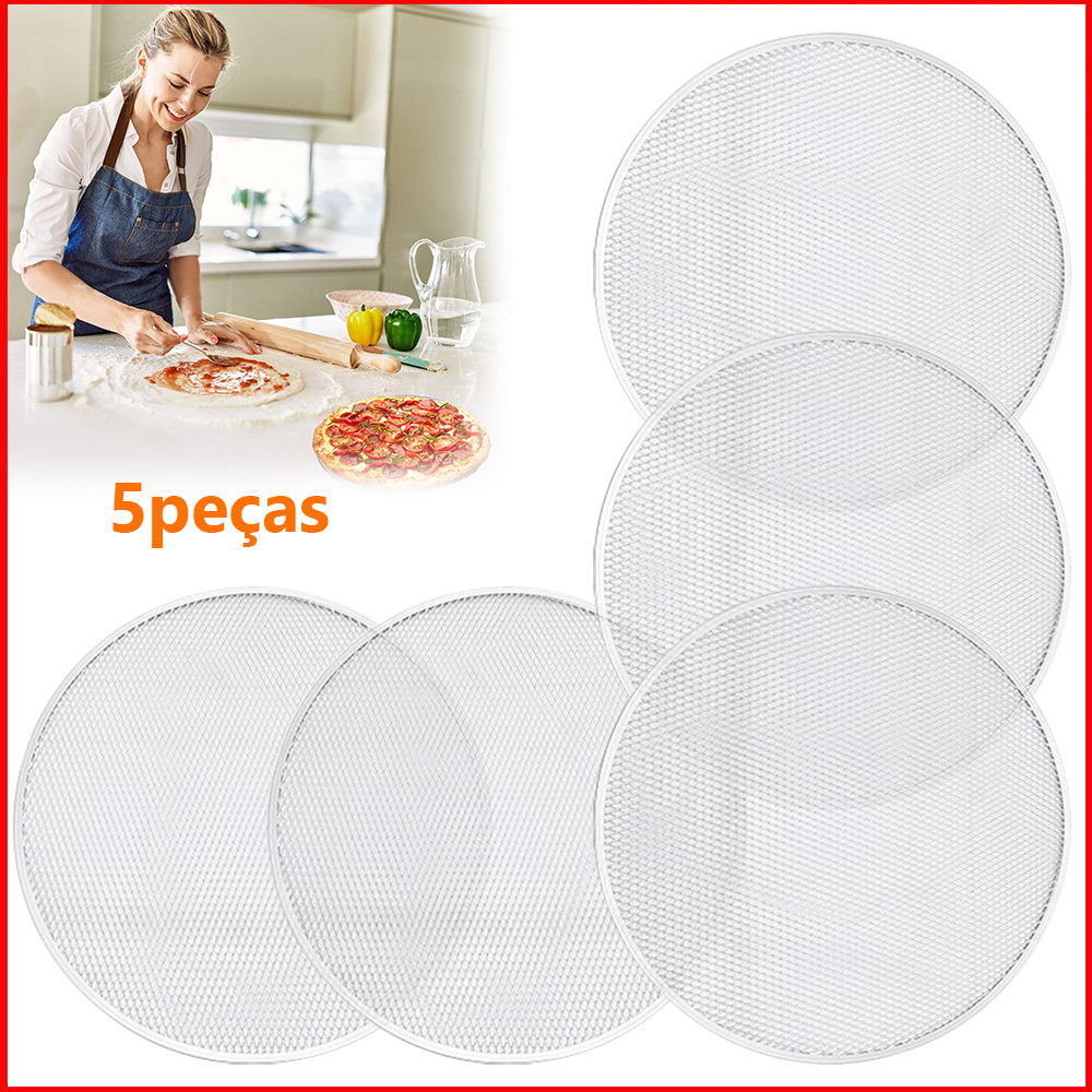 5 peças tela de pizza 35,5 cm com furos antiaderente – Bandeja de Pizza de Malha, para Restaurante e Padaria