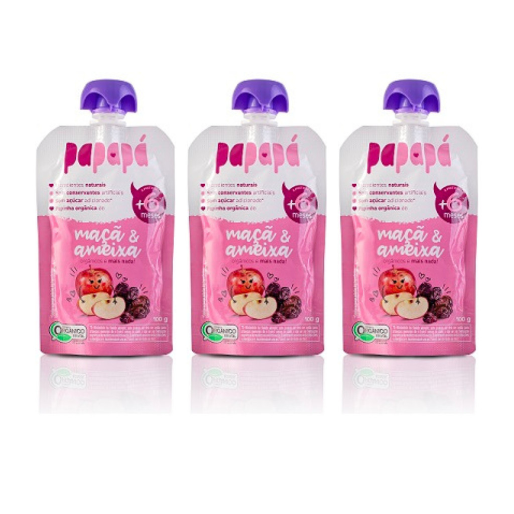 Kit 3 Papinha Papapá Orgânica Maçã Ameixa 300g