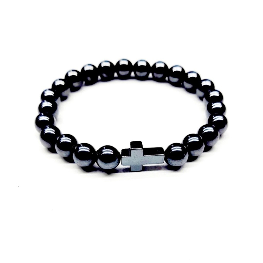 PULSEIRA HEMATITA CRUZ 8MM em Oferta na Shopee