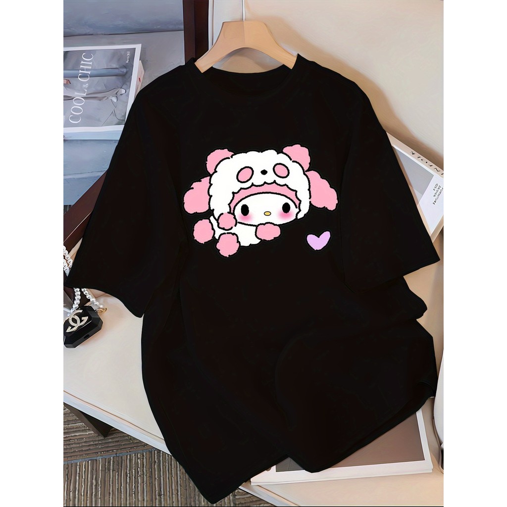 BR Moonlight Camiseta Feminina Sanrio Hello Kitty Urso Amarelo Estampa Fofa Confortável Divertida Estilosa Moda Casual