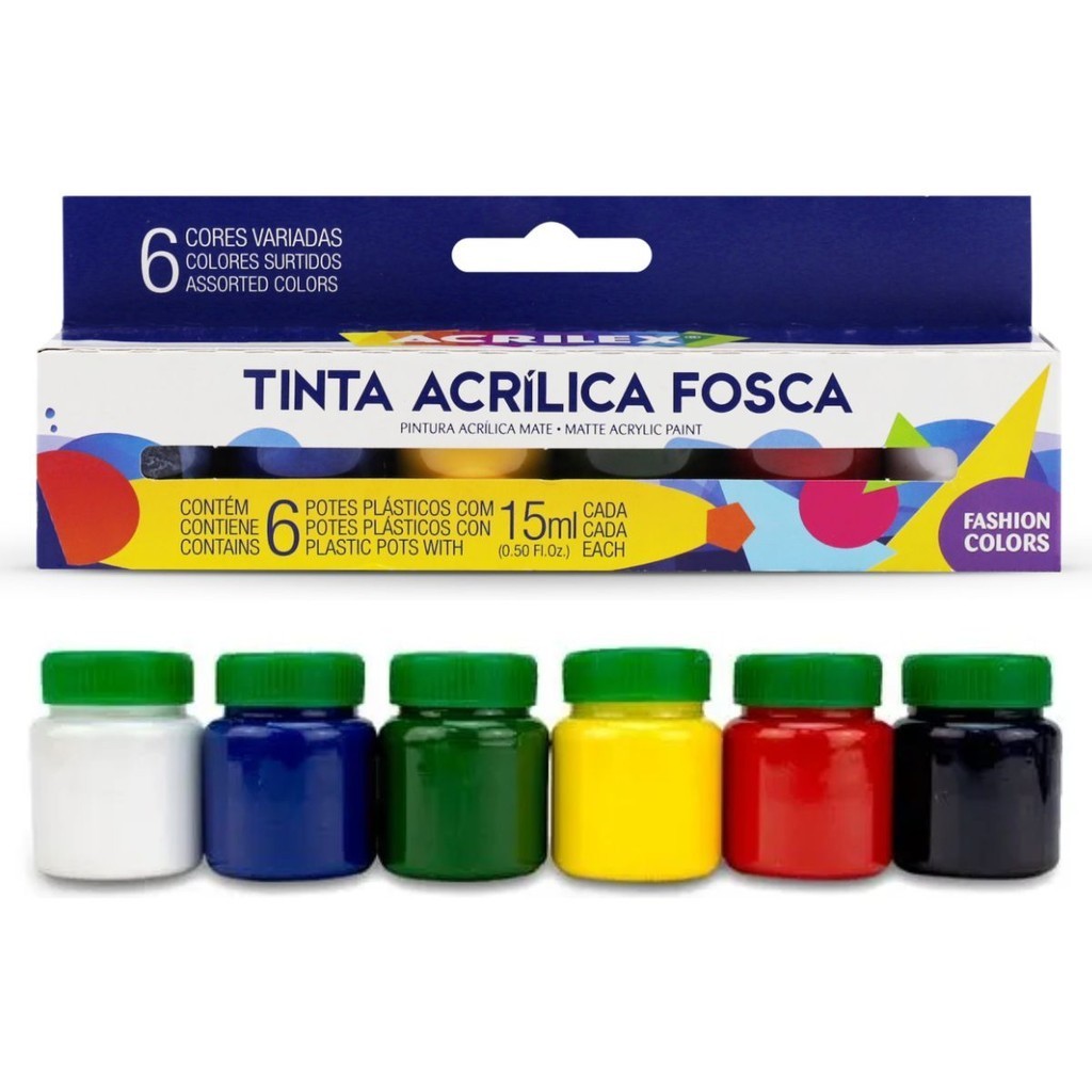 kit Tinta Acrílica Acrilex Fosca Artesanato 6 Cores Potes 15ml em Oferta na Shopee