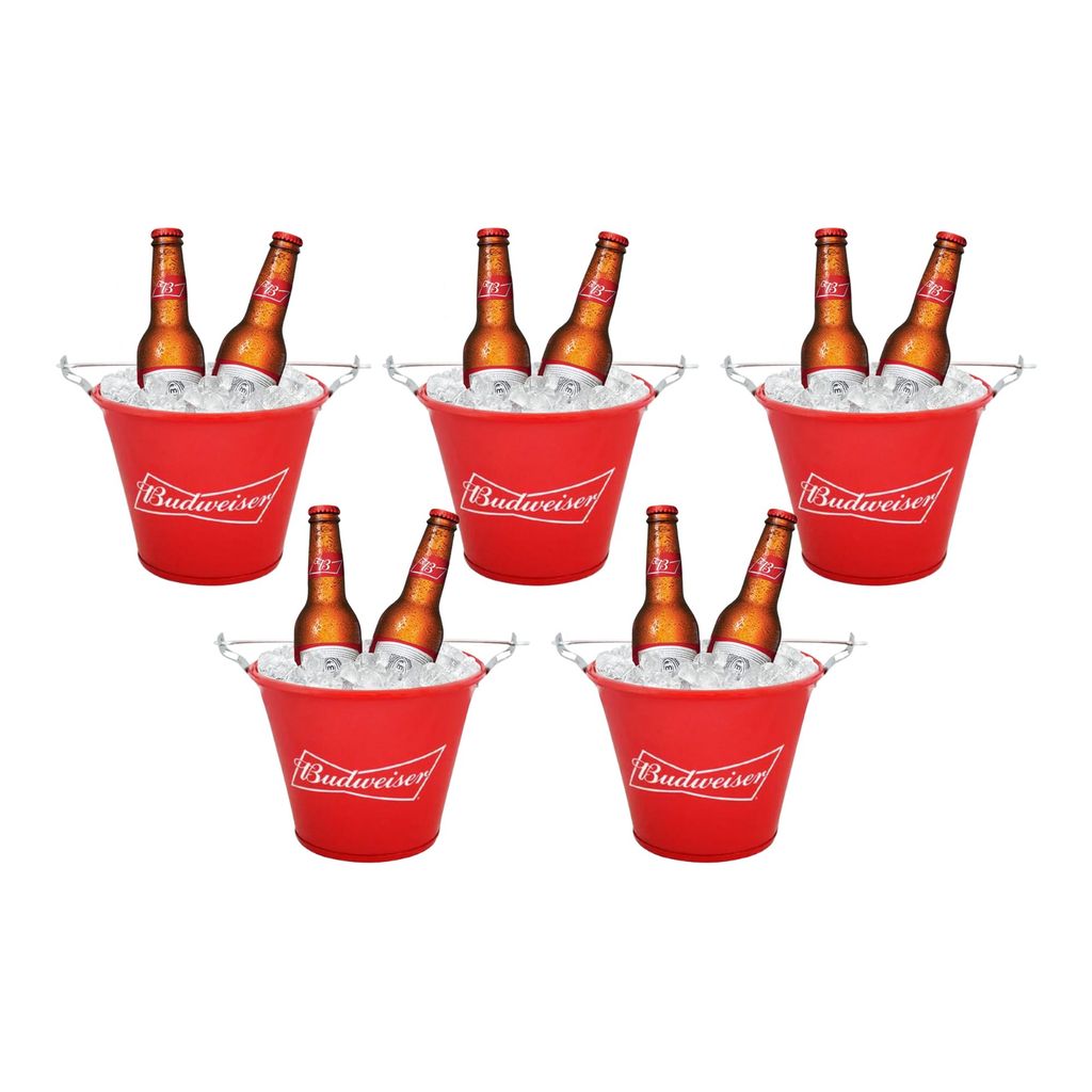Kit 5 Balde De Gelo Decorativo Budweiser C/ Alça Ideal Para Bar Restaurante Cerveja
