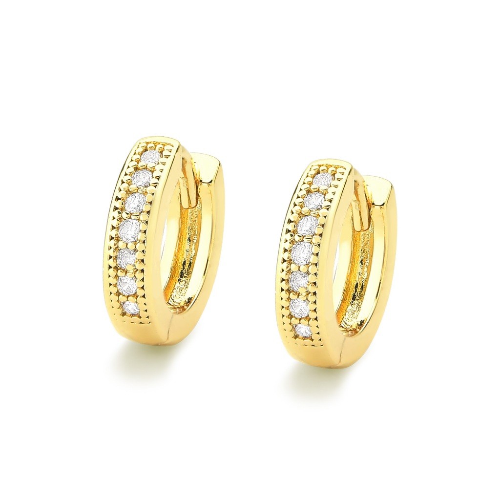 Brinco Feminino Argola Cravejada Banhada a Ouro 18k Argolinha Primeiro e Segundo Furo