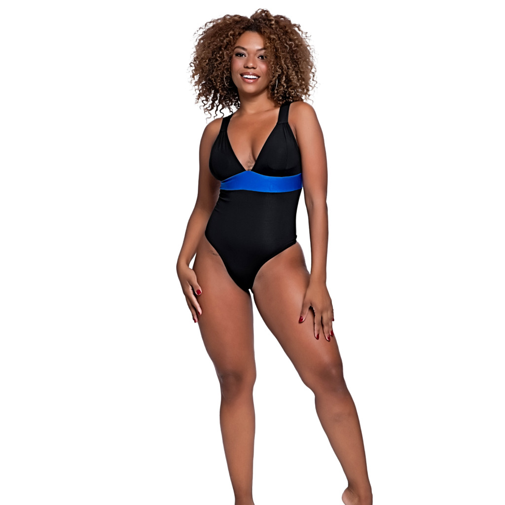 Maiô Feminino Modelador Moda Praia Bojo Removível Afina Cintura Faixa Bicolor