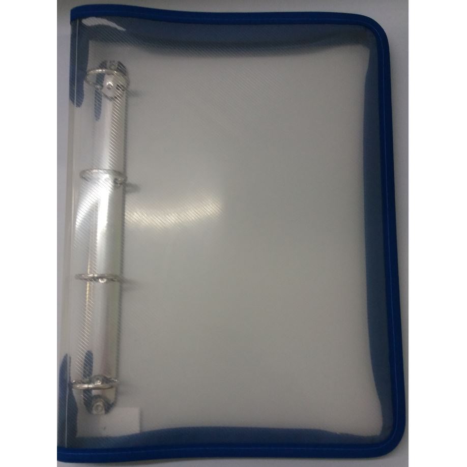 PASTA FICHARIO 04 ARGOLA E ZIPER CAPA CRISTAL E  AZUL CIL