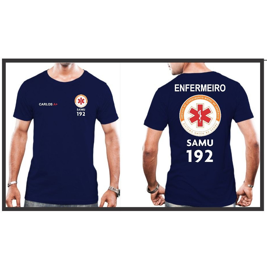 CAMISETA SAMU PERSONALIZADA COM NOME TIPO SANGUINEO E PROFISSAO UNIX em Oferta na Shopee