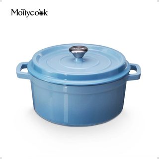 Mollycook Caçarola Ferro Fundido Esmaltado Luxo 22/24cm Antiaderente Fogão Indução Azul Linha Luna