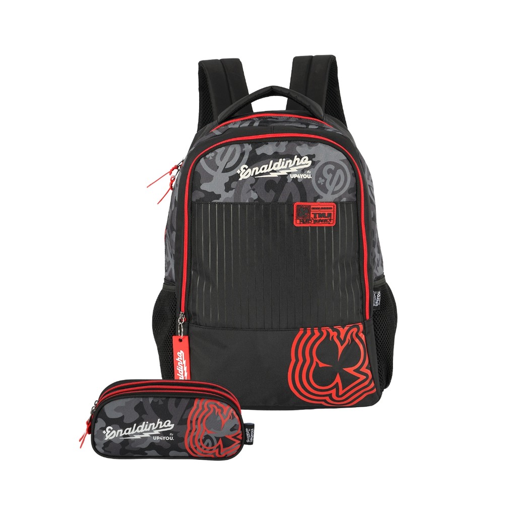 Kit Mochila Enaldinho Costas E Estojo Triplo Escolar Juvenil