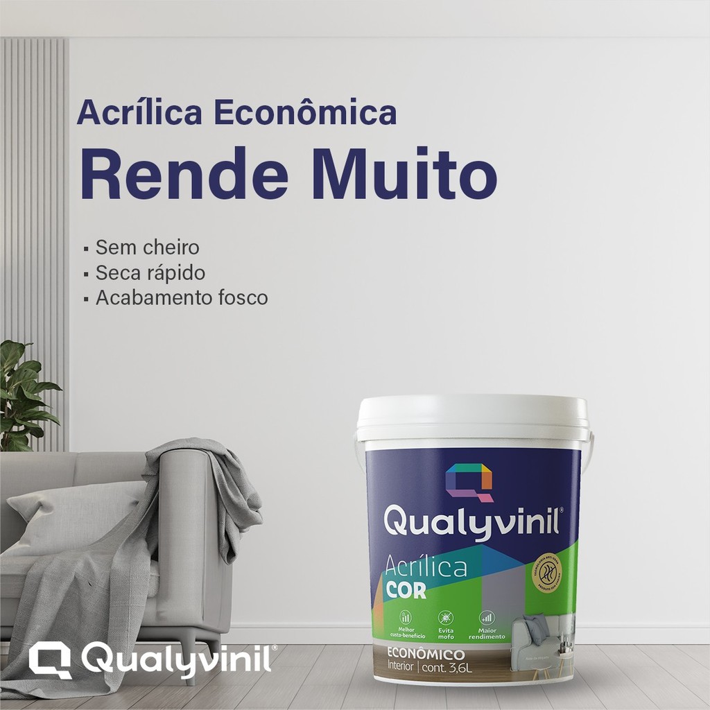 Tinta Acrílica Premium Completa Para Paredes e Tetos Interiores Qualyvinil 3,6L em Oferta na Shopee