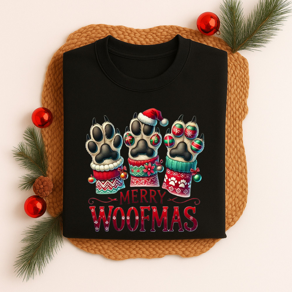 Camiseta Camisa Algodão Natalina Estampa Merry Woofmas 553 Divertida Encantadora Estilosa Envio Imediato