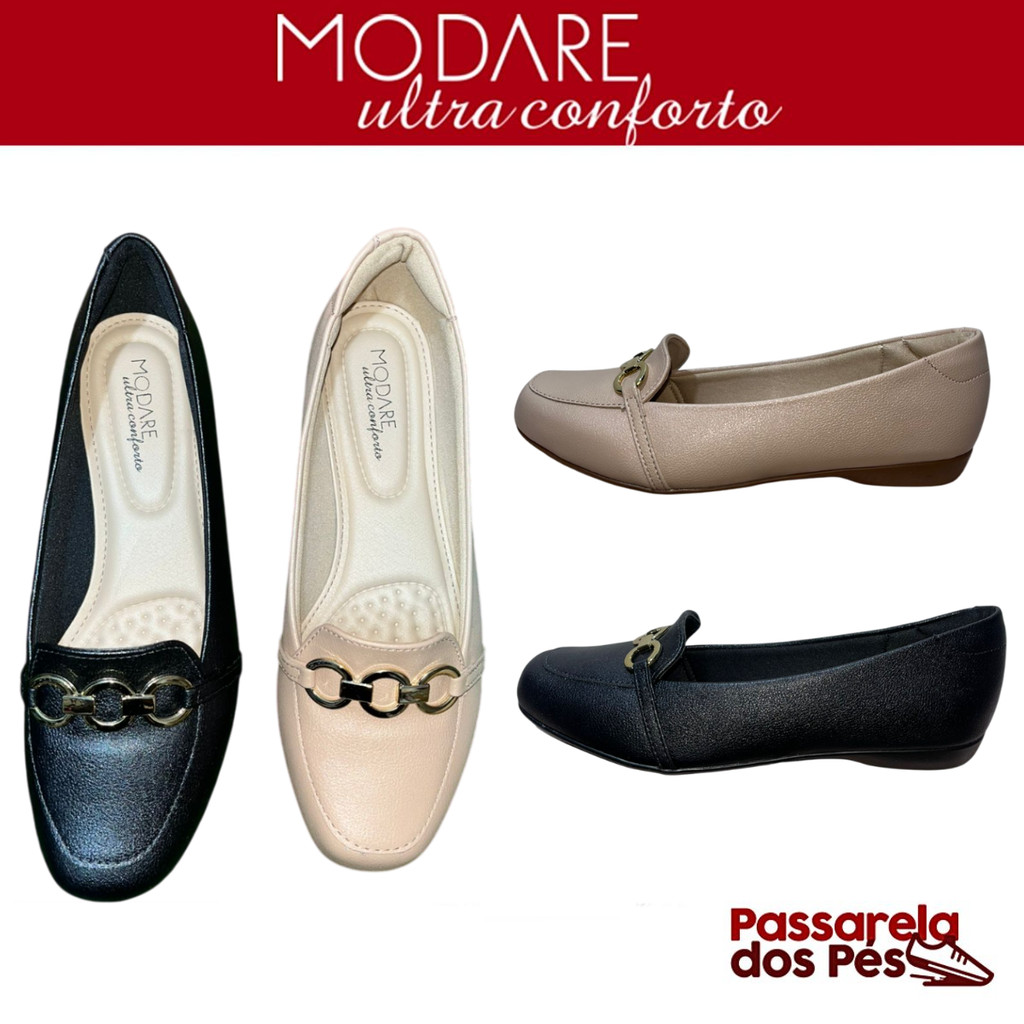 Sapato Feminino Modare Confortável Ortopédico Leve Trabalho Dia a Dia Mocassim Napa Ref:7016.1006