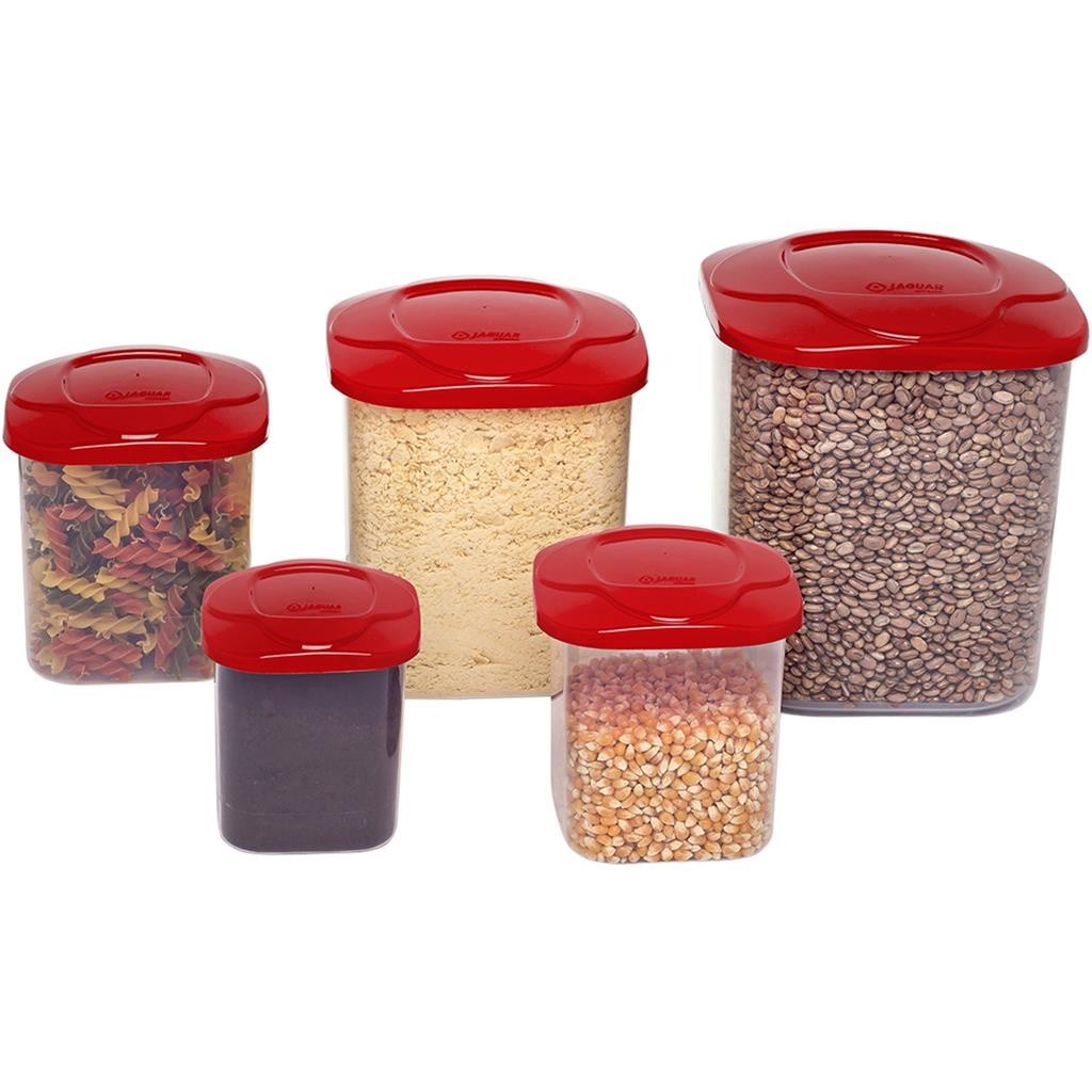 Jogo 5 Potes Plasticos Porta Mantimentos Com Tampa Anti Vazamento Transparentes BPA Free - Jaguar