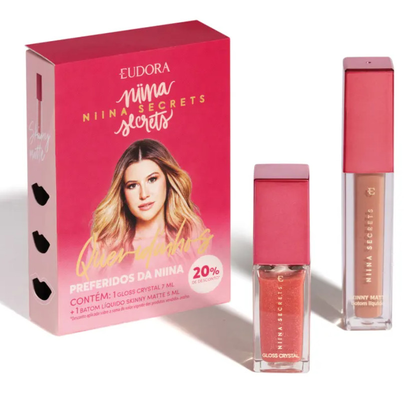 Eudora Kit Queridinhos da Niina: Batom Líquido Matte 5ml + Gloss Crystal 7ml