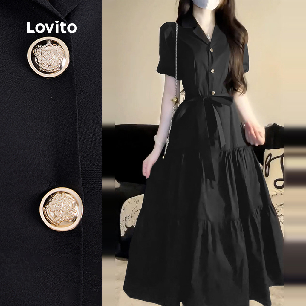 Lovito Vestido Elegante em Camadas com Metal Suspenso Primavera/verão Preto L142LD066 em Oferta na Shopee