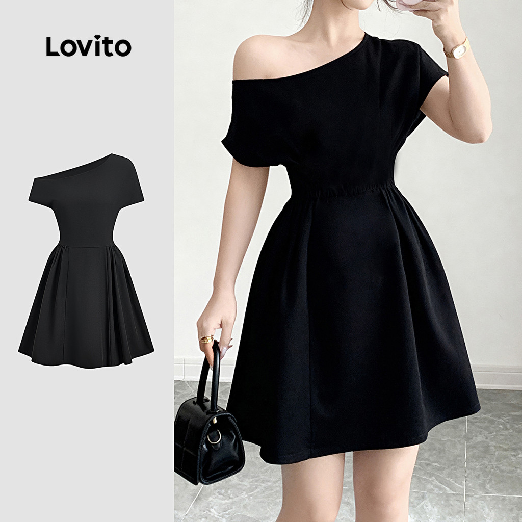 Lovito Vestido Elegante com Zíper Vestir Primavera/verão Preto para mulheres L157LD205 em Oferta na Shopee