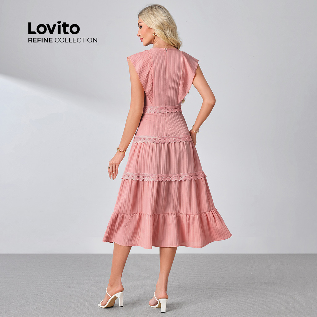 Detalhes do (Lovito Refine) Vestido Elegante com Babado Exagerado de Primavera/verão para mulheres LR23L074