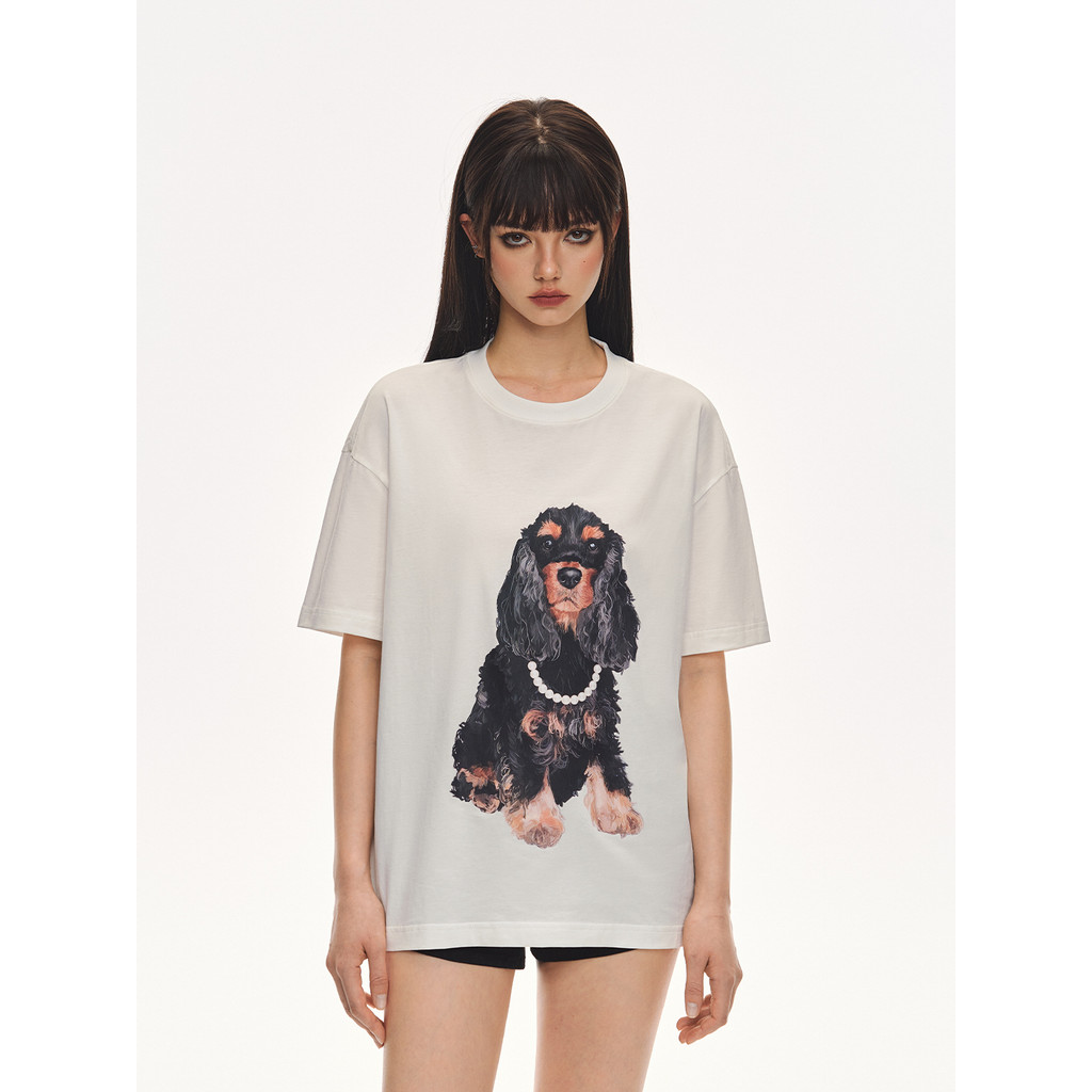 CLIMAX VISION 26 Fio de Algodão Puro Colar de Pérolas Filhote de Cachorro Estampa Casual Camiseta de Manga Curta Homens