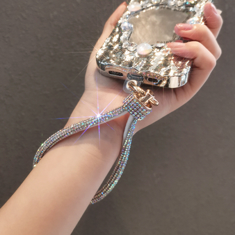 Cordão De Telefone De Cristal De Luxo – Pulseira Curta Anti-Perda Com Fecho Reforçado De Metal