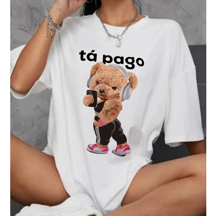 Linda Camiseta Oversized Feminina Academia Ta Pago Linda e Delicada 1-shirt 100% Algodão Premium 30.1 Algodão