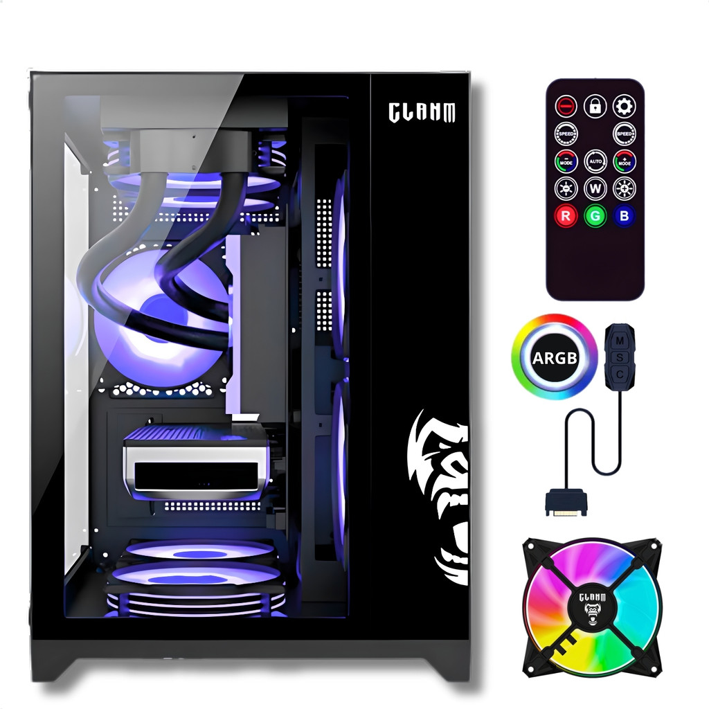 Gabinete Gamer Aquário Com 3 Fans Clanm Grodd Night ARGB Com Controladora Preto