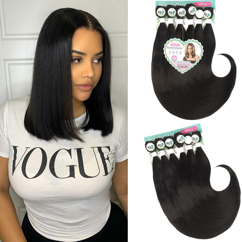 Perlla Cabelo Liso Bio Fibra 45cm 6Pcs Telas Cabelo Para Entrelace em Oferta na Shopee