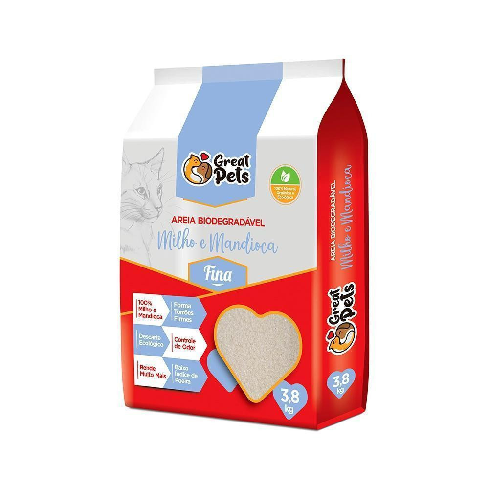 Areia Higiênica Biodegradável Milho e Mandioca Fina 3,8 kg Great Pets
