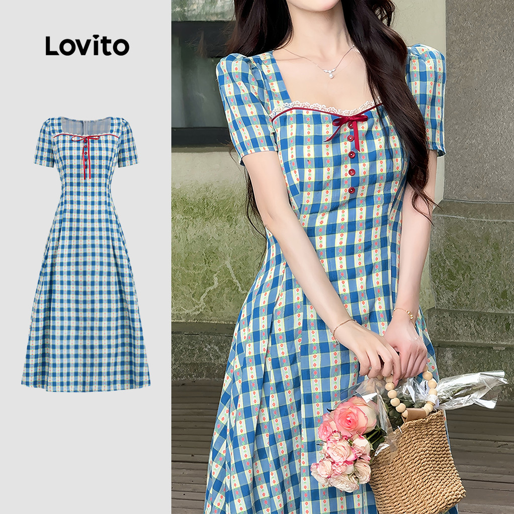 Lovito Vestido Casual com Laço Primavera/verão Azul para Mulheres L159AD540 em Oferta na Shopee