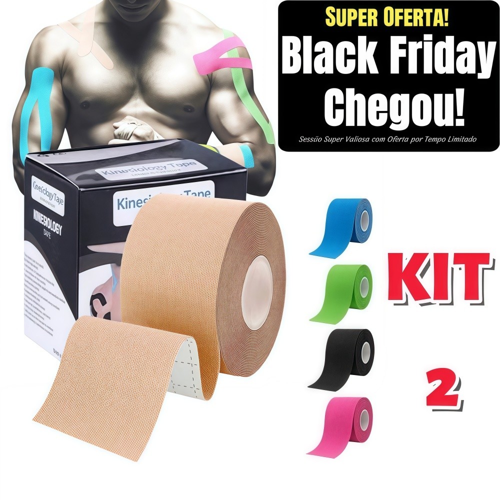 Black Friday Chegou! Kit 2 Fita Kinesio Tape Bandagem Elástica Adesiva 5cm X 5m,Alivia a Dor Tape Fisioterapia