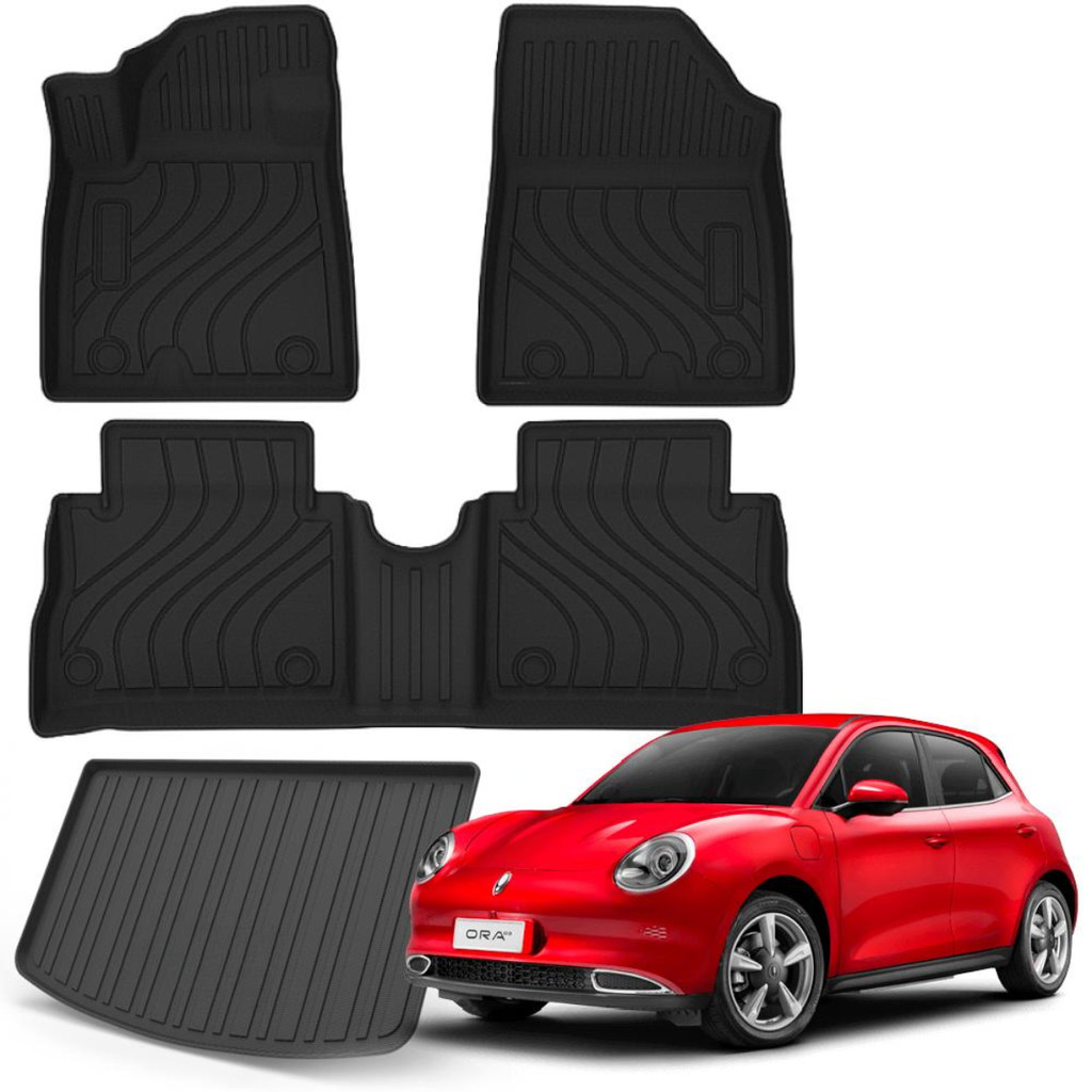 Jogo De Tapete automotivo bandeja Ekap GWM Ora 4 peças em borracha com bordas altas e porta-malas em Oferta na Shopee