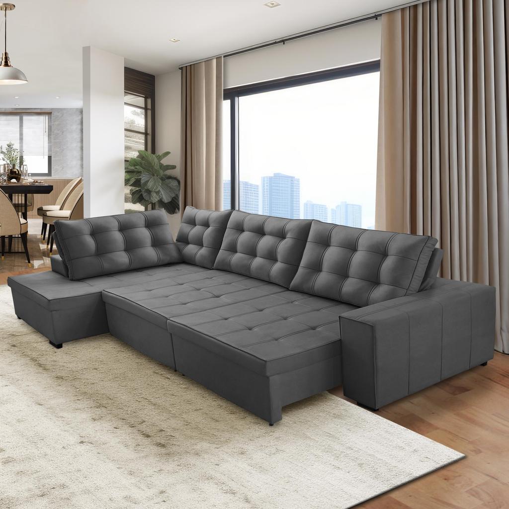 Sofá de Canto Retrátil e Reclinável com Molas 3,00x2,00 Esq Jacke Suede Adonai Estofados em Oferta na Shopee