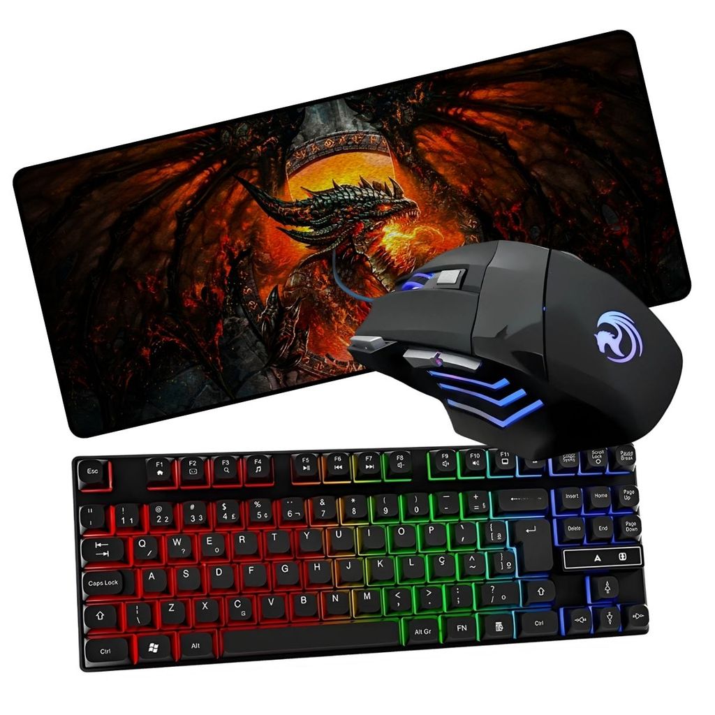 Kit 3x1 Teclado RGB Mouse 3200DPI RGB Mousepad XXL