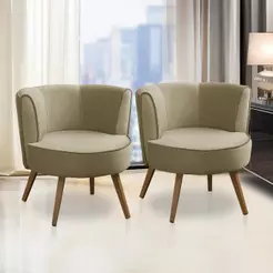 Kit 2 Poltronas Para Sala Decorativa Isa Suede Bege Adonai Estofados