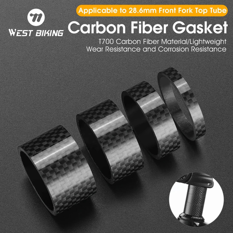 WEST BIKING Conjunto de 4 Peças de Espaçadores para Garfo Dianteiro MTB em Fibra de Carbono T700 Leve, Adaptador para Ga