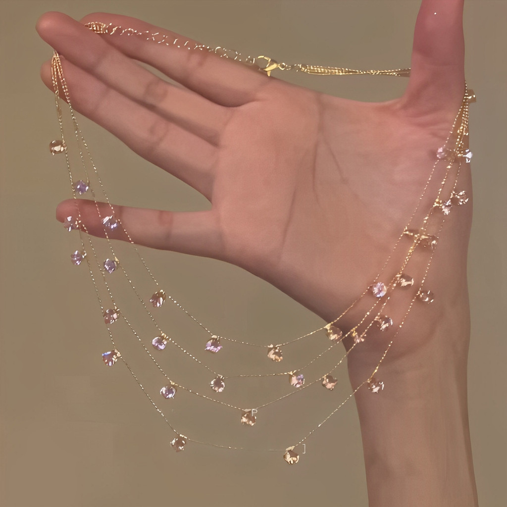 Colar De Múltiplas Camadas Para Mulheres , Com Pingente Exclusivo De Strass Presente De Aniversário E Feriado