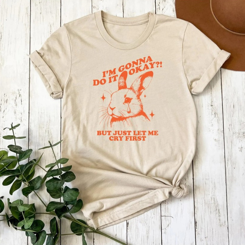 Camiseta Coelho Sad Girl Vibes Visual Grunge Retrô Tendência Casual Unissex