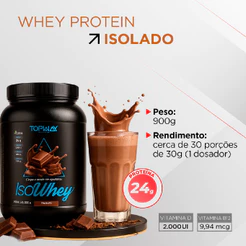 Whey protein isolado pote 900g sabor chocolate topway suplemento alimentar
