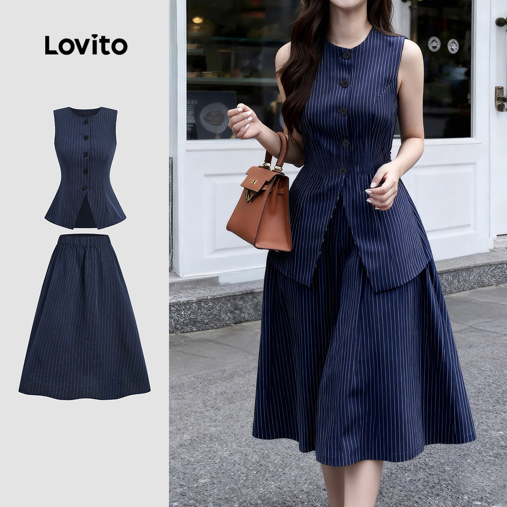 Lovito Blusas ou Calças Elegantes com Bolso de Primavera/verão Azul Top Blusas ou calças L157LD320 em Oferta na Shopee