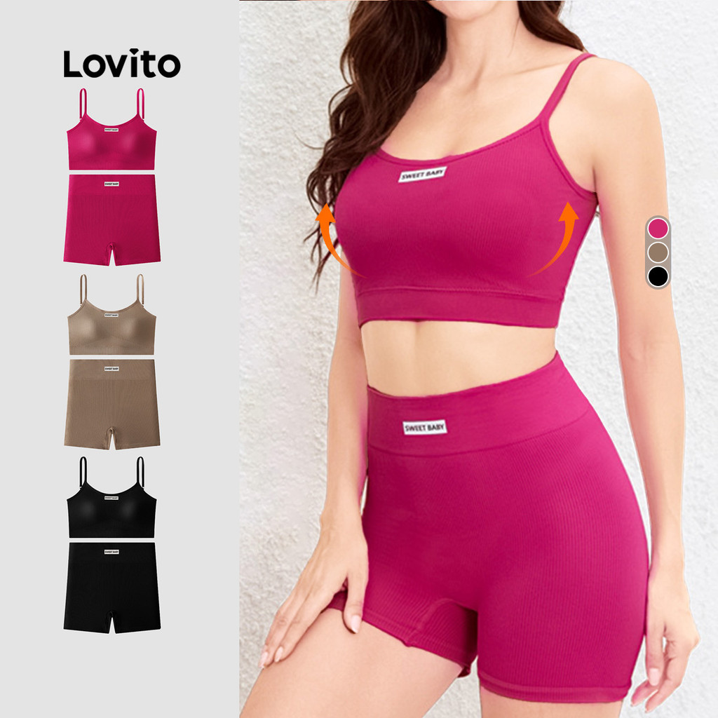 Lovito Conjunto Esportivo Push Up Controle Abdominal Levanta Bumbum Gym Yoga LNA124023 em Oferta na Shopee