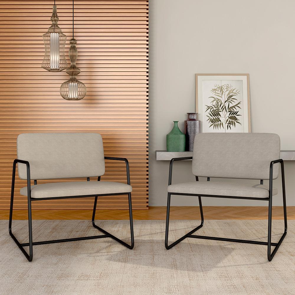 Kit 2 Poltronas Estofadas Sintra Estrutura Metalon Preto Fosco/Bege - Móveis Arapongas em Oferta na Shopee