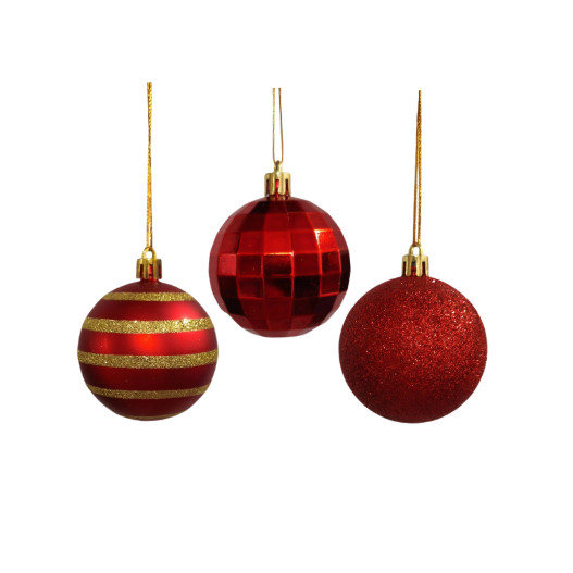 Conjunto de Bolas de Natal Vermelhas com Detalhes Dourados - 6cm (8 Unidades)