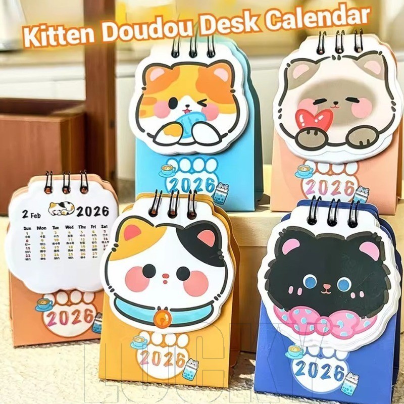 1/2 Unidades Cute Cat 2026 Mini Calendário De Mesa-Papelaria De Programação De Alunos De Escritório-Livros De Bobina De