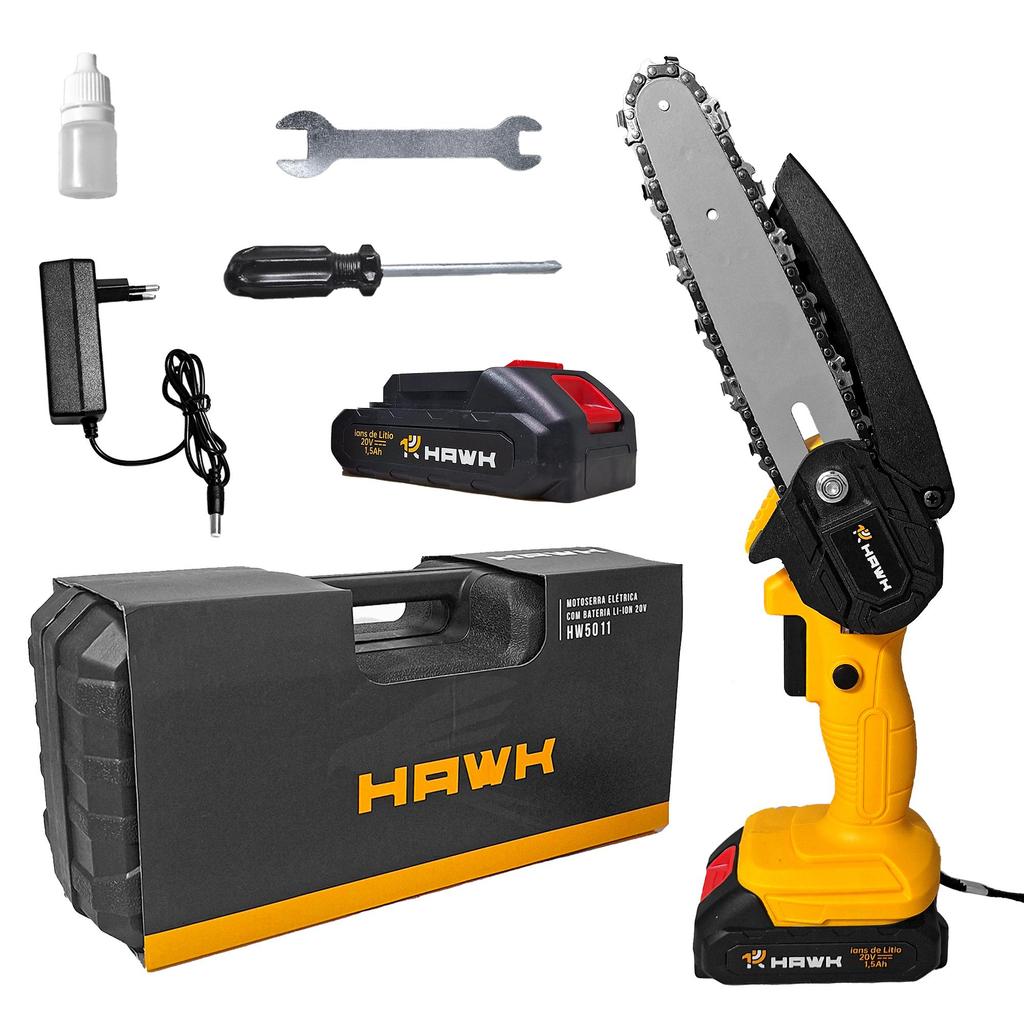 Mini Motoserra Elétrica à Bateria de Lítio 20V Hawk em Oferta na Shopee