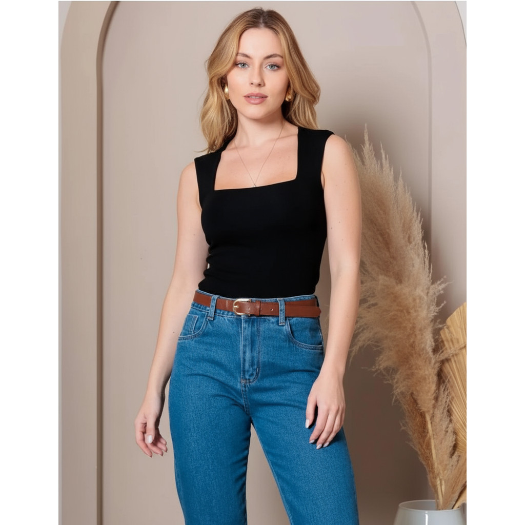 Blusinha Regata Feminina de Suplex Gola Quadrada em Oferta na Shopee