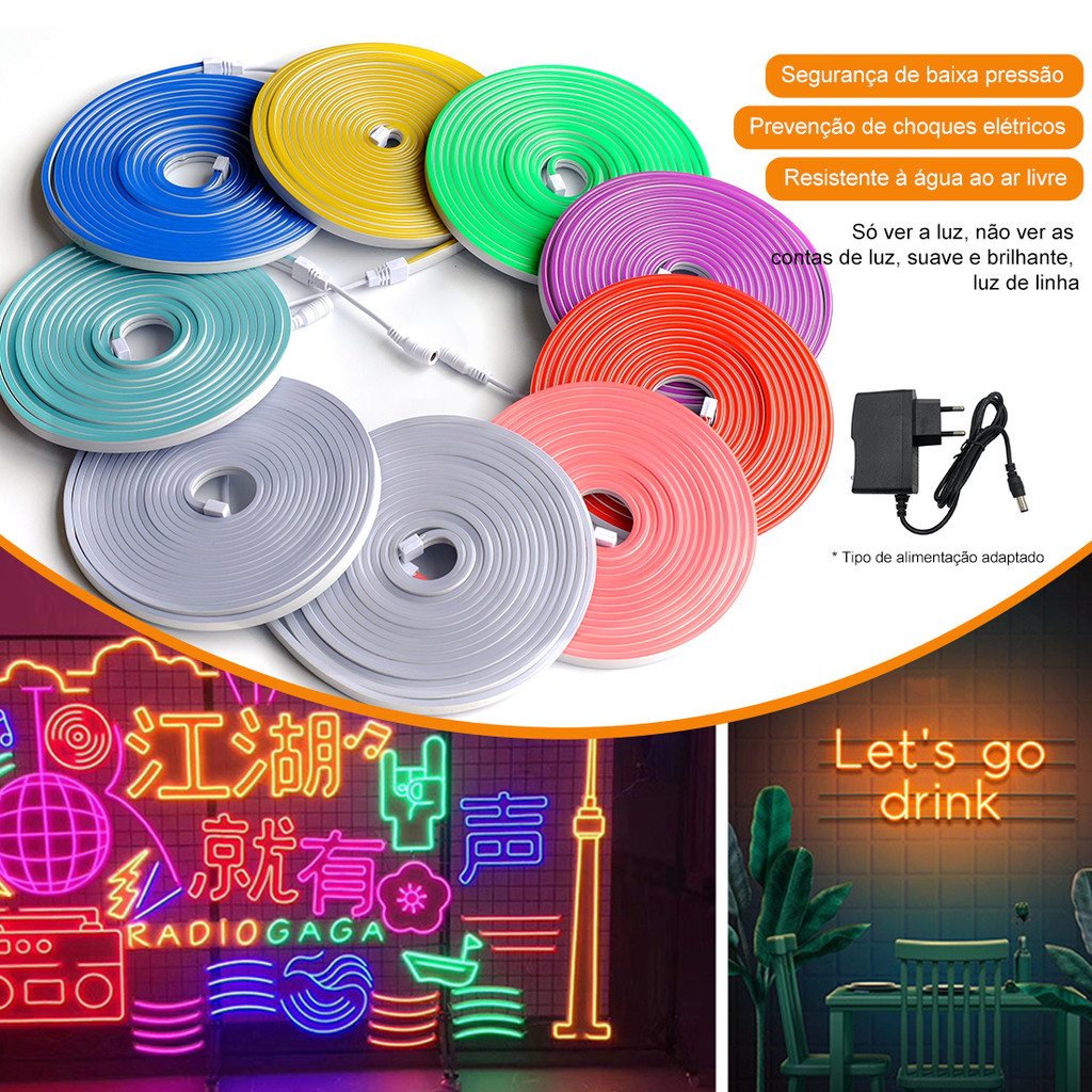 Fita de Led Mangueira Neon 5 Metros Alto Brilho Flexivel Siliconada IP65 Sem Fonte em Oferta na Shopee